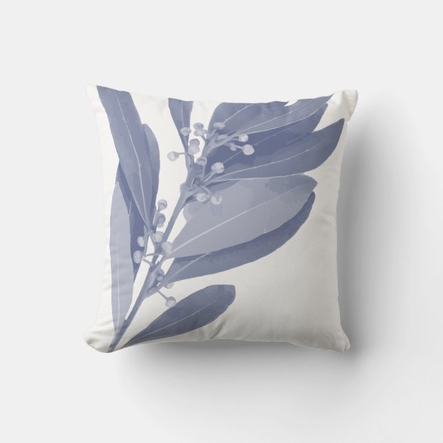 Abstract Botanical Herbs in Indigo Blue and White Throw Pillow (Front)