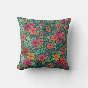 Abstract Botanical Hibiscus Monarch Throw Pillow