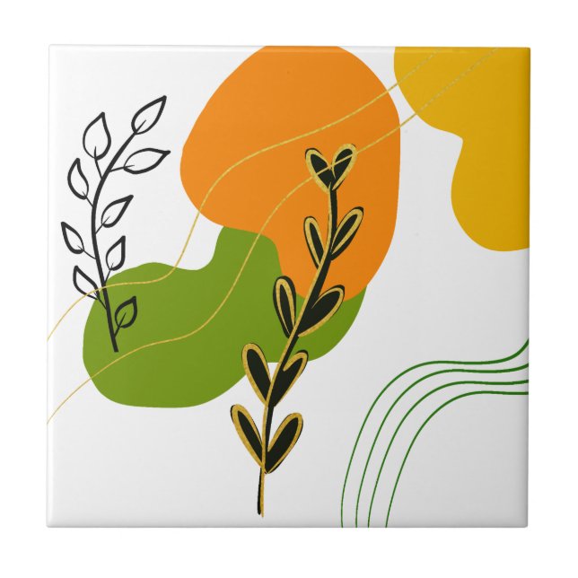 Abstract Botanical Leaf Ceramic Tile (Front)