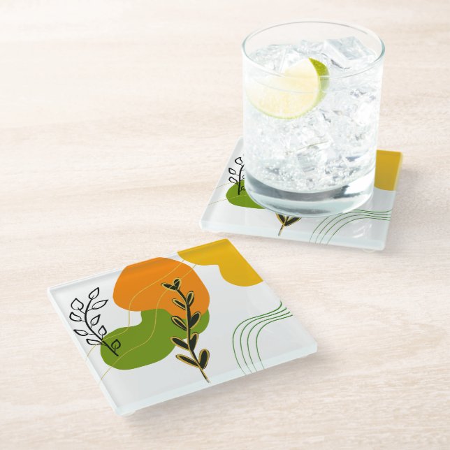Abstract Botanical Leaf Glass Coaster (Angled)