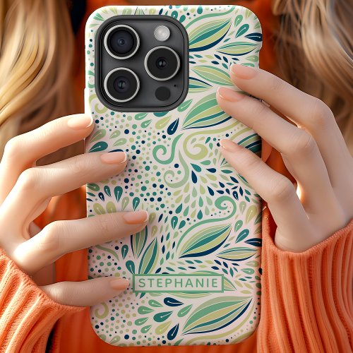 Abstract Botanical Leaf Pattern Personalized  iPhone 15 Case