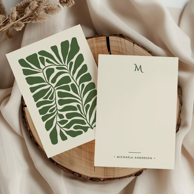 Abstract Botanical Leaves Monogram & Name Note Card (Creator Uploaded)