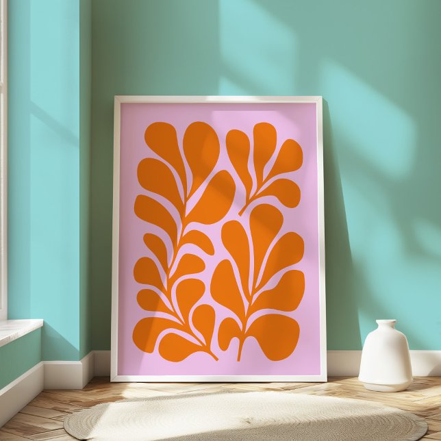 Abstract Botanical Modern Mid-Century Pink Orange Poster (Creator Uploaded)
