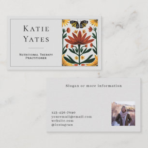 Abstract Botanical Moths Painting with Photo Business Card