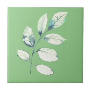 Abstract Botanical on Green Ceramic Tile