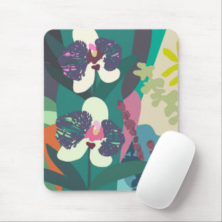 Abstract Botanical Orchid Colorful Floral Garden Mouse Pad