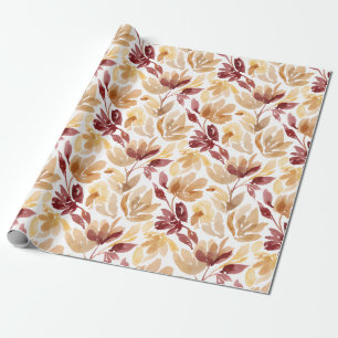 Abstract Botanical Pattern in Warm Autumn Colors Wrapping Paper