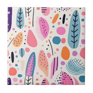 Abstract Botanical Pattern Pastel BOHO Chic Ceramic Tile