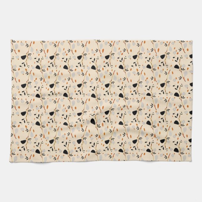 Abstract Botanical Pattern with Minimalist Shapes  Kitchen Towel (Horizontal)