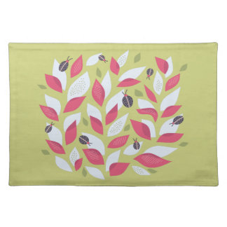 Abstract Botanical Pink Leaves Ladybugs Spring Cloth Placemat