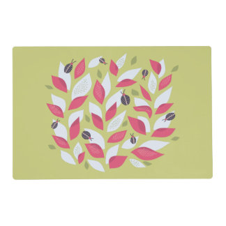 Abstract Botanical Pink Leaves Ladybugs Spring Placemat