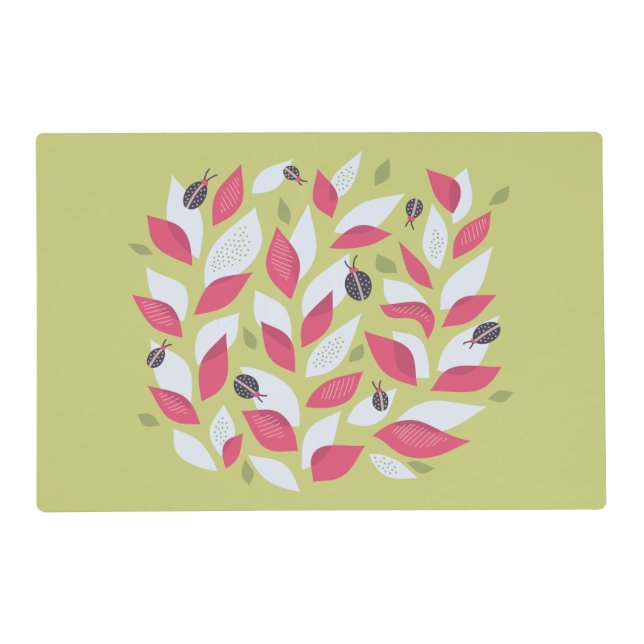 Abstract Botanical Pink Leaves Ladybugs Spring Placemat (Front)