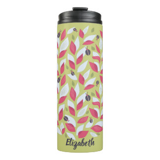 Abstract Botanical Pink Leaves Ladybugs Spring Thermal Tumbler