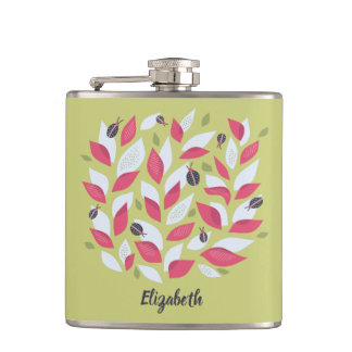 Abstract Botanical Pink Leaves Spring Name Flask