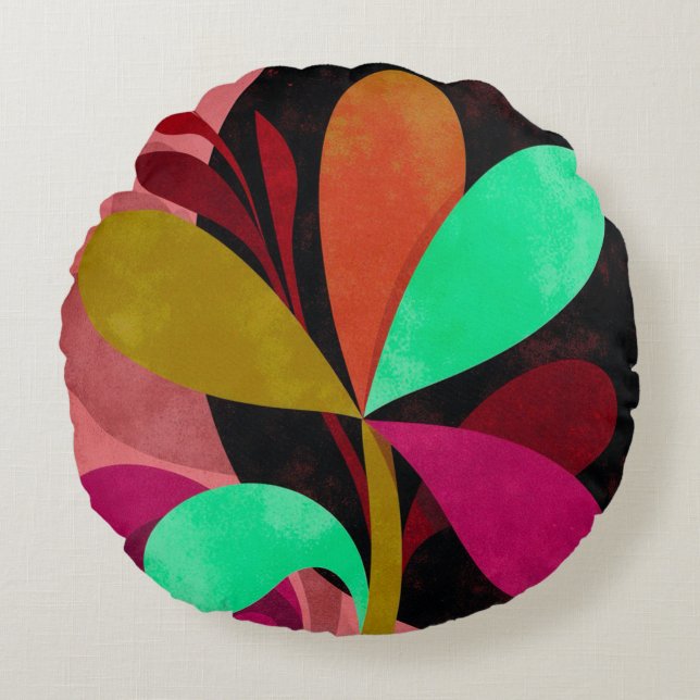 Abstract Botanical Round Pillow  (Front)
