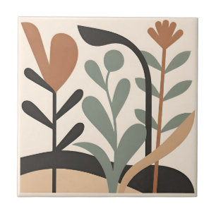 Abstract Botanical Shapes Ceramic Tile