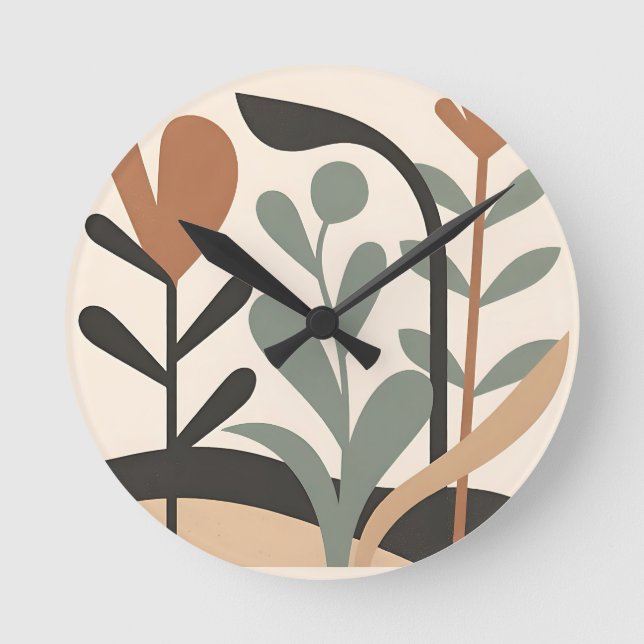 Abstract Botanical Shapes Round Clock (Front)