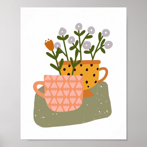 Abstract Botanical Tea Cups Poster