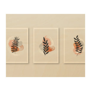 Abstract Botanical Triptych Wood Wall Art