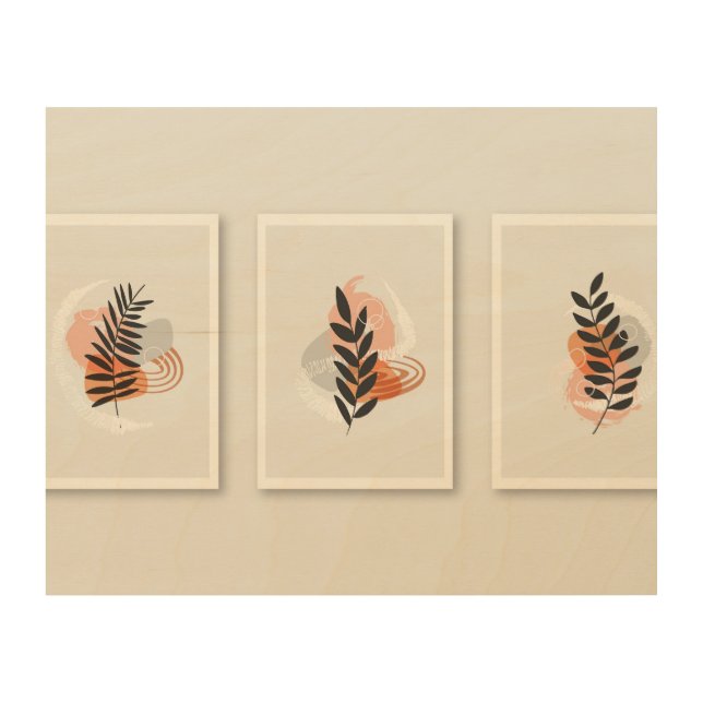Abstract Botanical Triptych Wood Wall Art (Front)