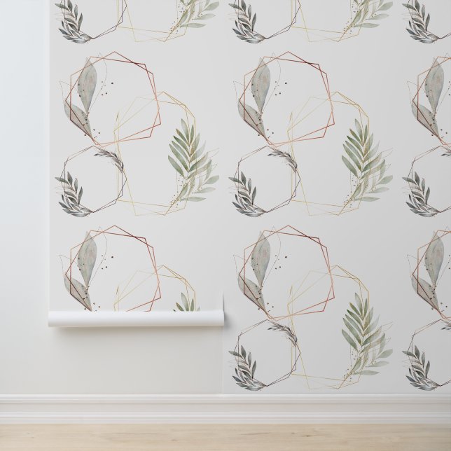 Abstract Botanical Wall Mural with Gold Linework Wallpaper (Application)