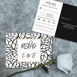 Abstract Botanical Wedding Menu Music RSVP Card