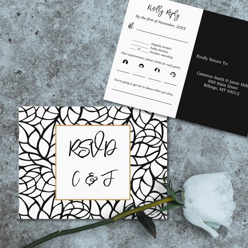 Abstract Botanical Wedding Menu Music RSVP Card 