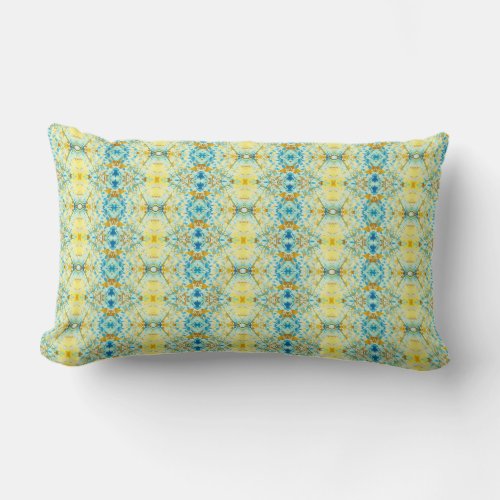 Abstract Botanical Yellow Teal Lumbar Pillow