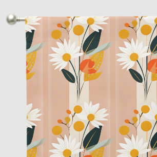 Abstract Bouquet on Tan and White Stripes Blackout Curtains