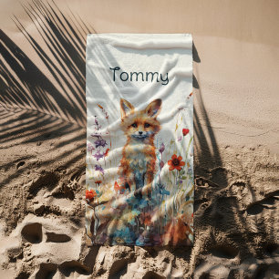 Abstract Boy Fox In Wildflowers Beach Towel
