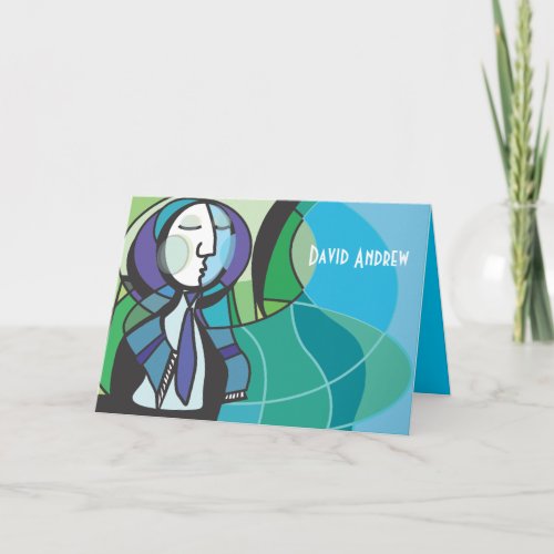 Abstract Boy Tallis Bar Mitzvah thank you card