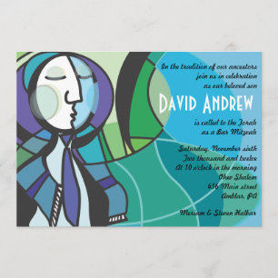 Abstract Boy with Tallis Bar Mitzvah Invitation