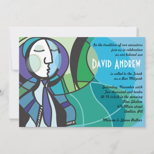 Abstract Boy with Tallis Bar Mitzvah Invitation