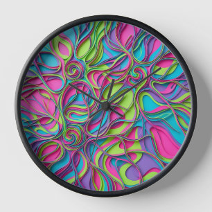Abstract Brain Neon Vibrant Network Art Clocks