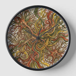 Abstract Brain Neuron Earth Tone Ink Art Clocks