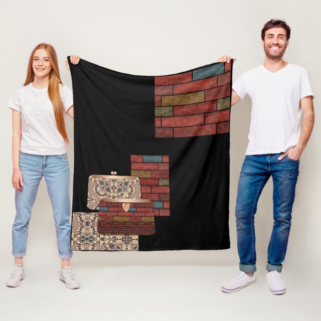 Abstract bricks wall ornamental print bags clutche fleece blanket (In Situ)