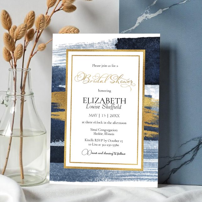 Abstract Bridal Shower Invitation | Gold Navy Blue (Creator Uploaded)