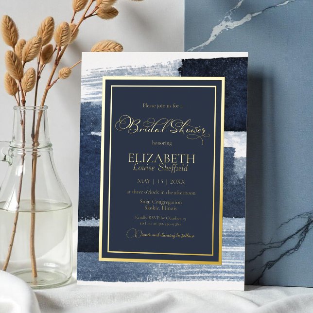 Abstract Bridal Shower Invitation | Gold Navy Blue Foil Invitation (Creator Uploaded)