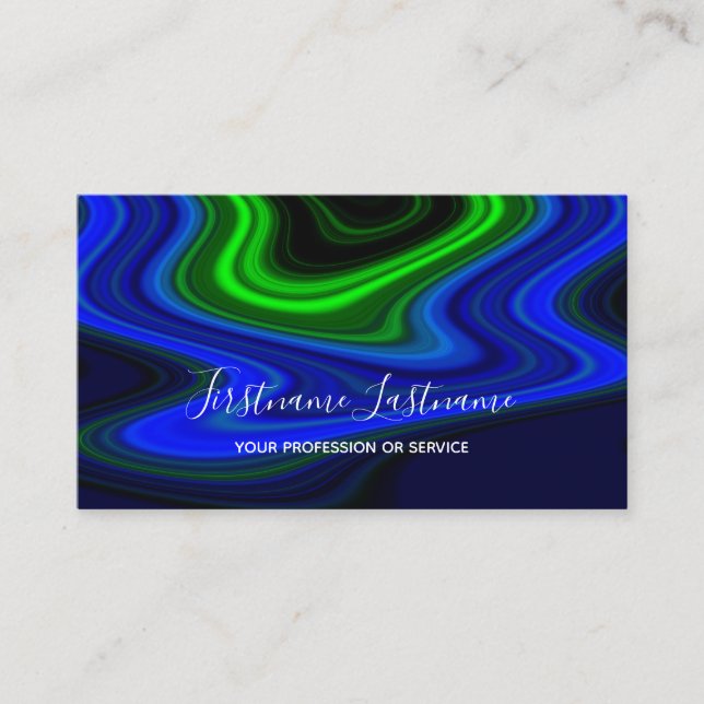 Abstract bright blue lines green lines calligraphy business card (Front)