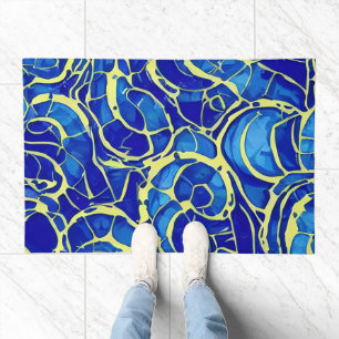 Abstract Bright Blue Mosiac Pattern Doormat