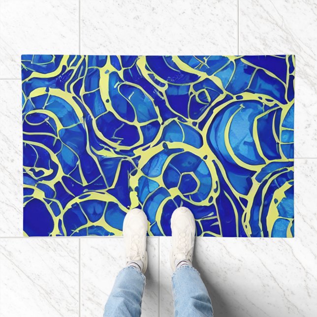 Abstract Bright Blue Mosiac Pattern Doormat (Indoor)