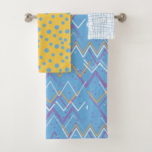 Abstract bright chevron polka dot and grid bath towel set