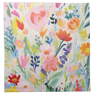 Abstract Bright Colorful Flower Illustration Cloth Napkin