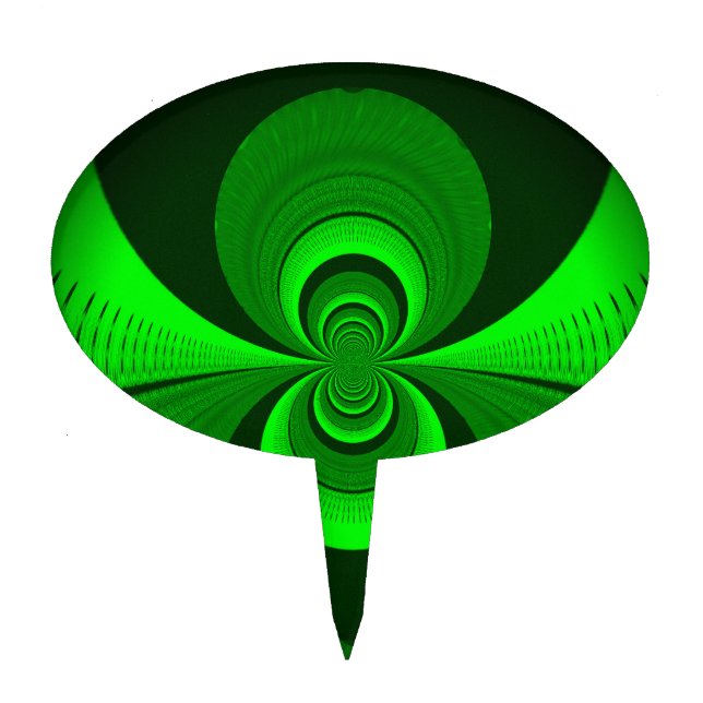 Abstract Bright Green Groovy kaleidoscope Pattern  Cake Topper (Front)