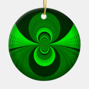 Abstract Bright Green Groovy kaleidoscope Pattern Ceramic Ornament