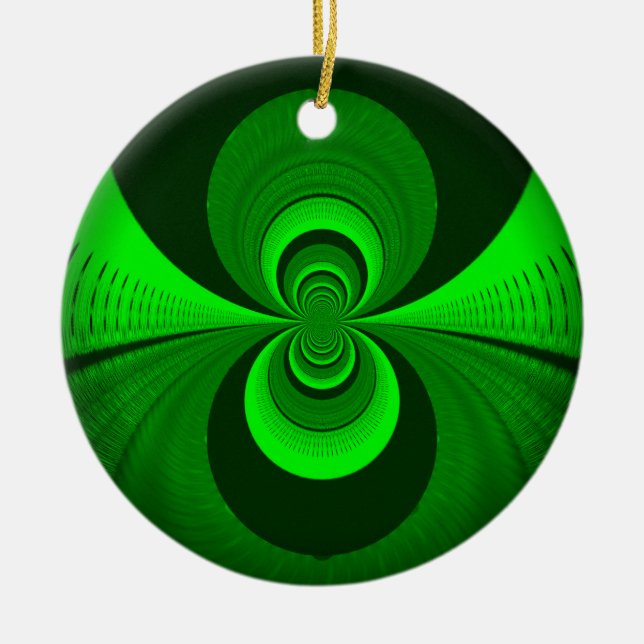 Abstract Bright Green Groovy kaleidoscope Pattern  Ceramic Ornament (Front)