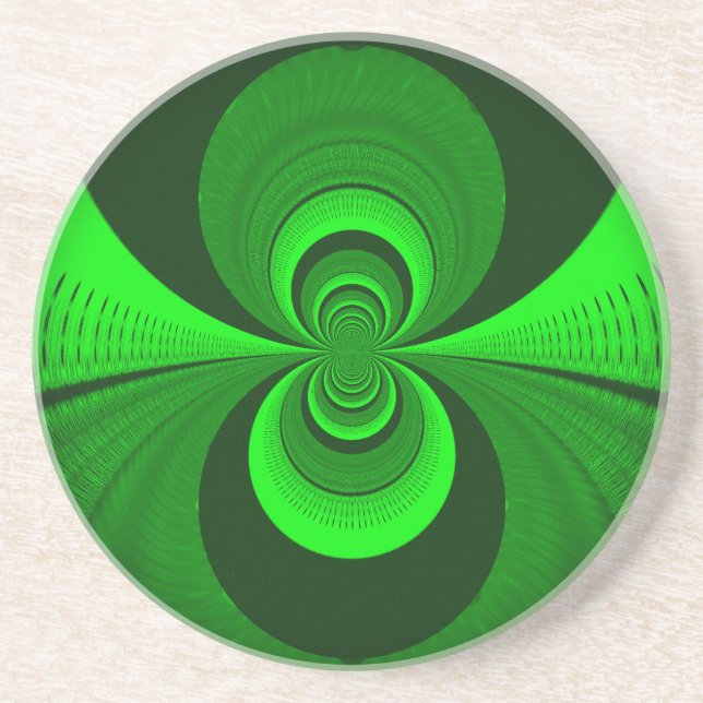 Abstract Bright Green Groovy kaleidoscope Pattern  Coaster (Front)