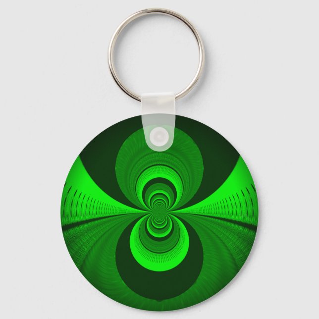 Abstract Bright Green Groovy Kaleidoscope Pattern  Keychain (Front)