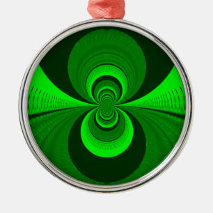 Abstract Bright Green Groovy kaleidoscope Pattern Metal Ornament