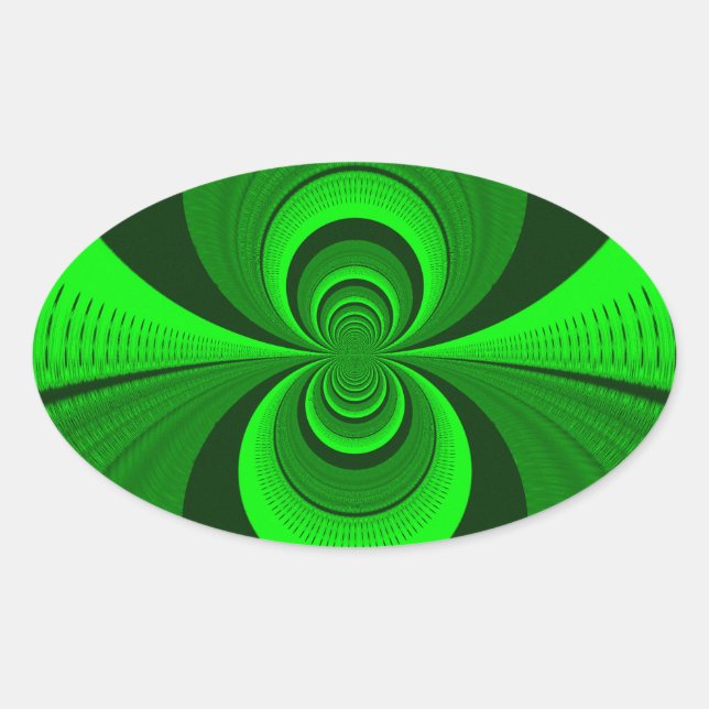 Abstract Bright Green Groovy kaleidoscope Pattern  Oval Sticker (Front)